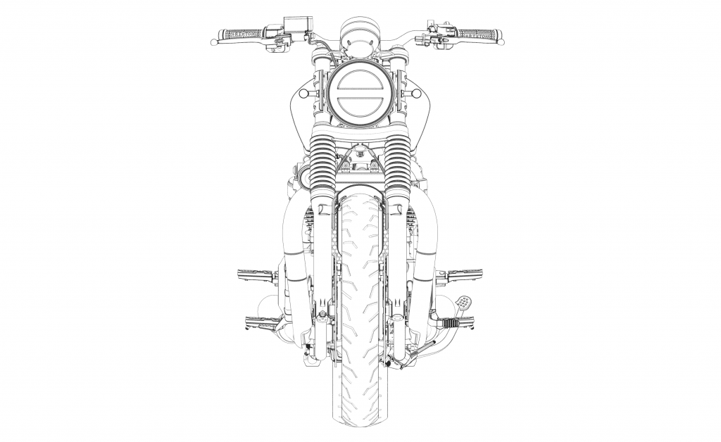 Una vista frontal del misterio de Brixton Motorcycles 1200cc British Roadster