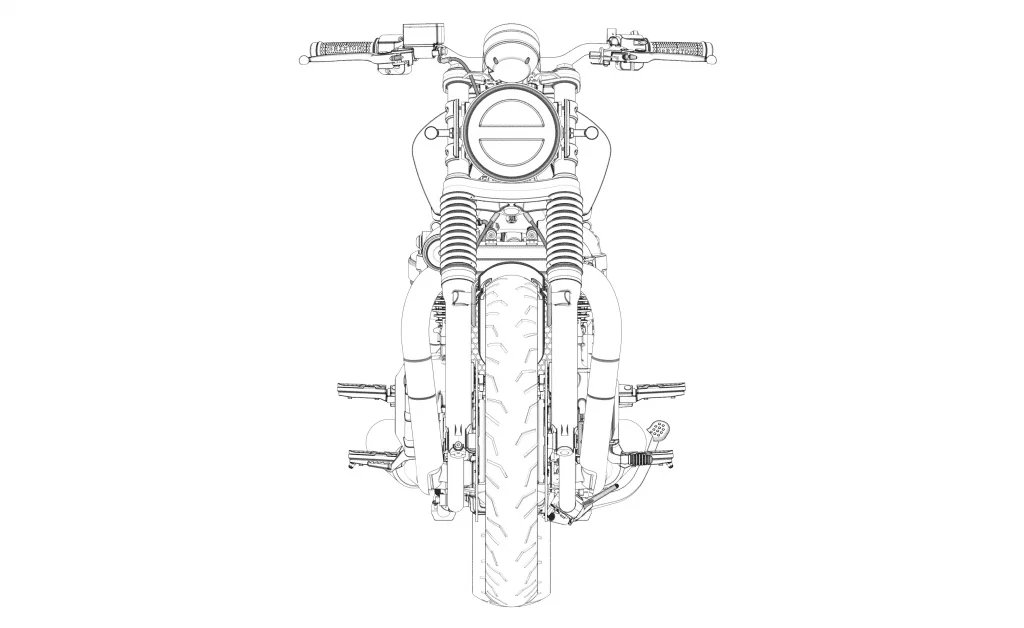 Una vista frontal del misterio de Brixton Motorcycles 1200cc British Roadster